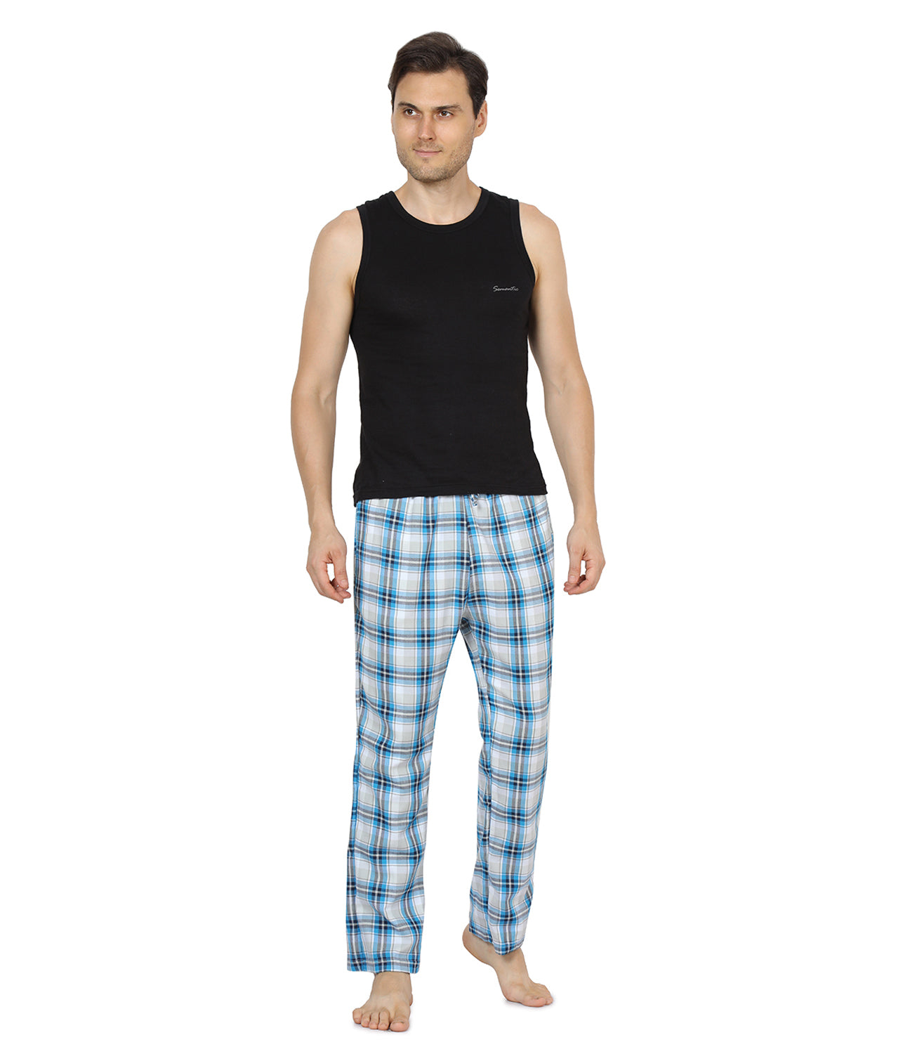 Semantic Mens Blue & Grey Checks Pyjamas - Semantic