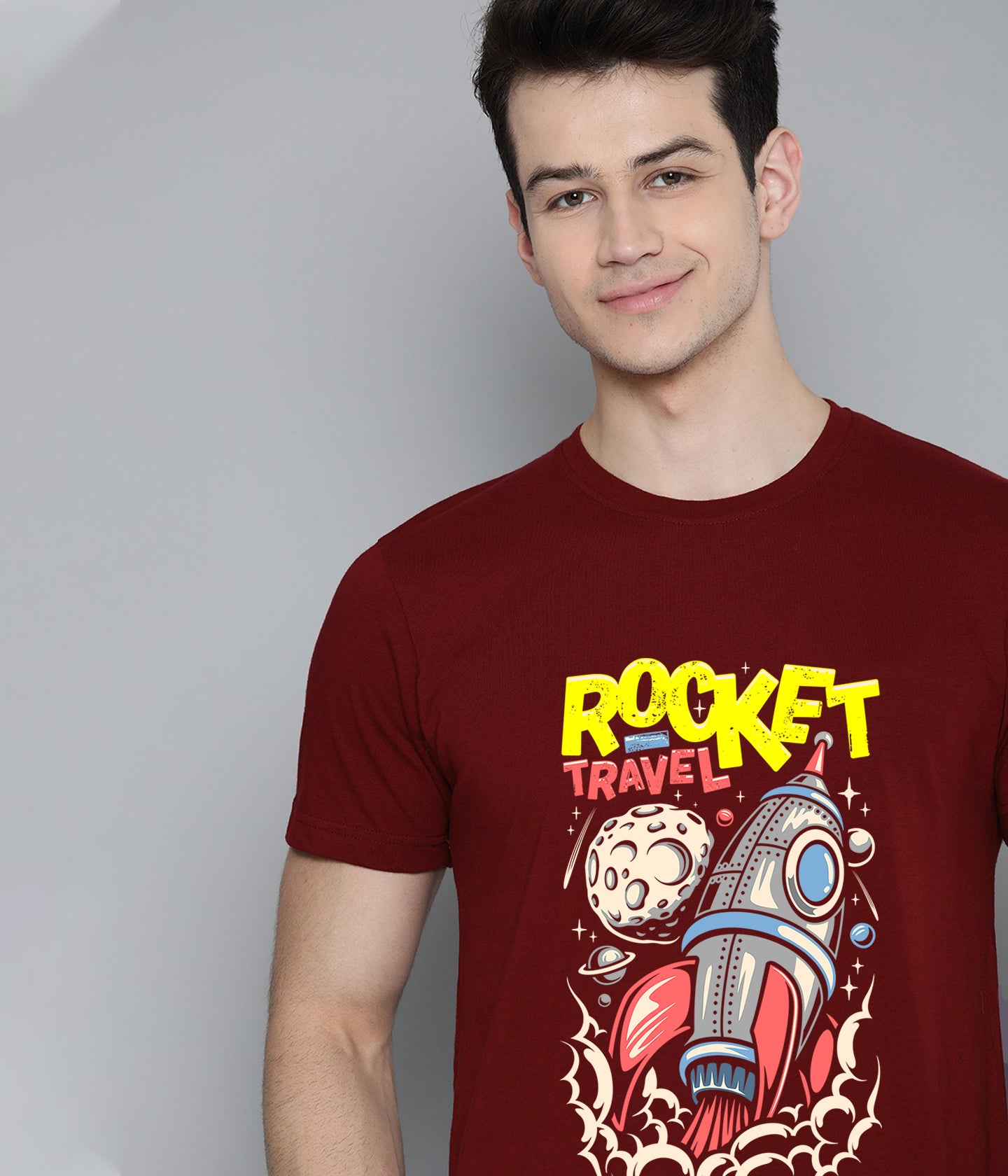 Semantic Graphic Cotton T-shirt - Rocket Travel - Semantic