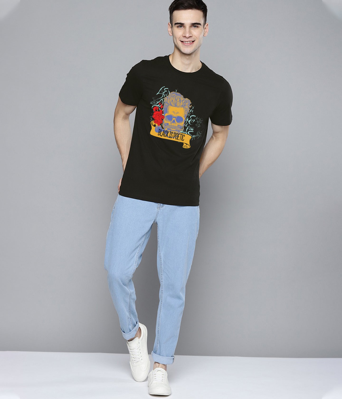 Semantic Graphic Cotton T-shirt - Black Is Poetic - Semantic