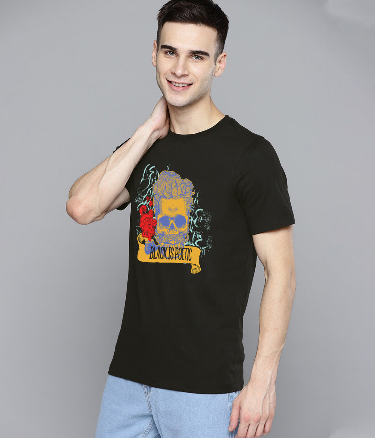 Semantic Graphic Cotton T-shirt - Black Is Poetic - Semantic