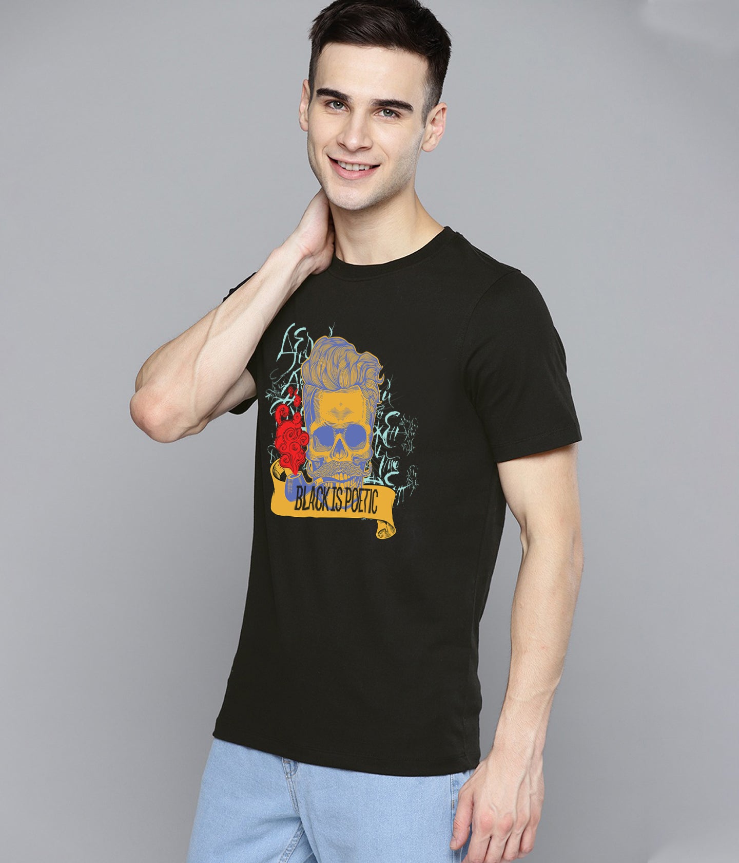 Semantic Graphic Cotton T-shirt - Black Is Poetic - Semantic