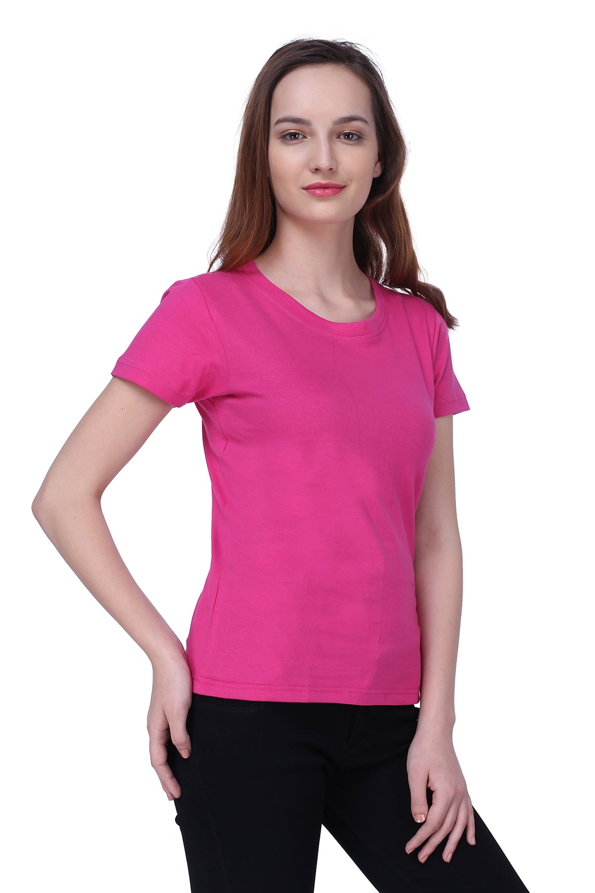 Semantic Women's Half Sleeve Cotton T-shirt - Solid (Regular Fit)