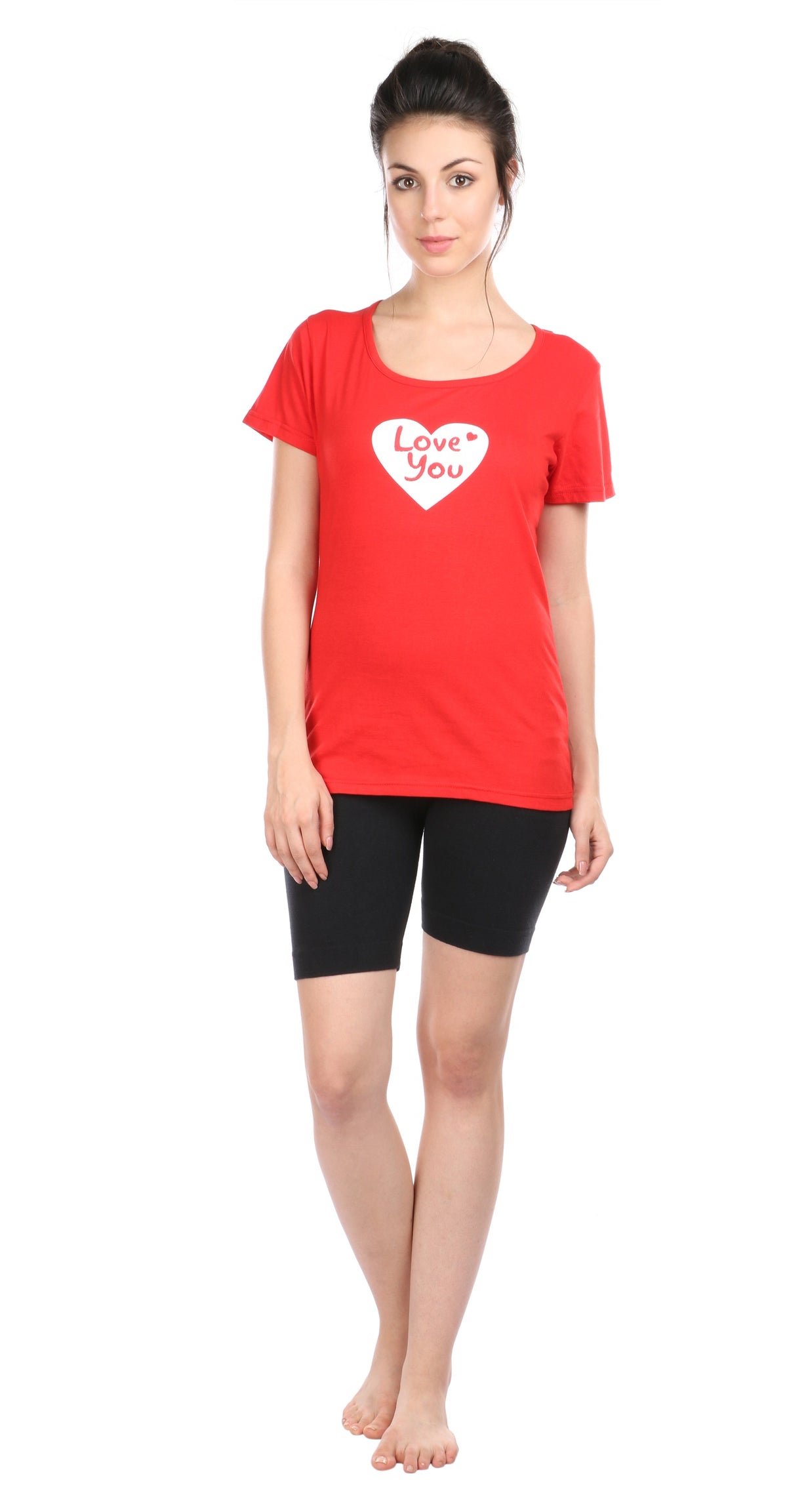 Semantic Women&#39;s Cotton T-Shirt - Heart Print (Slim Fit)