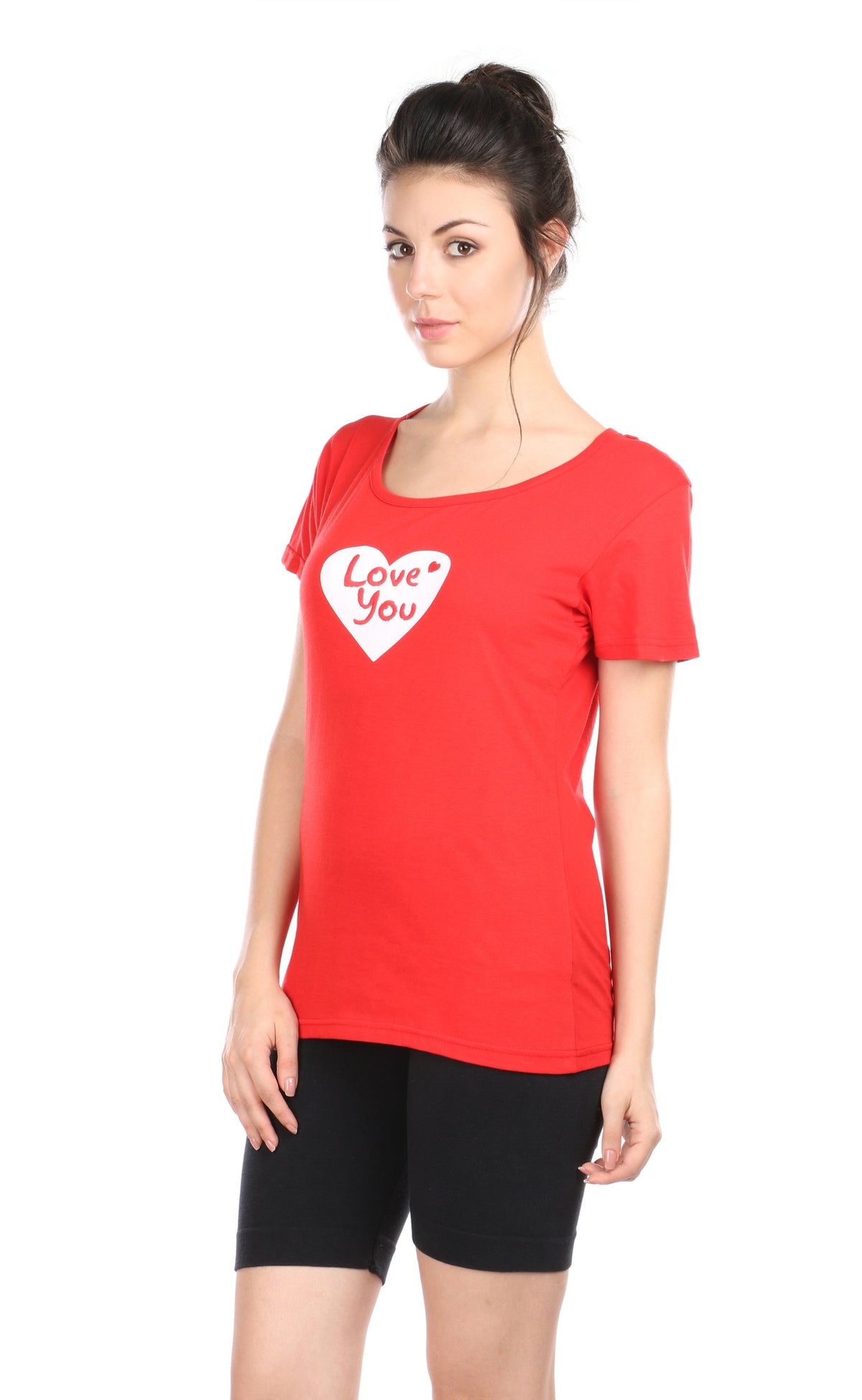 Semantic Women&#39;s Cotton T-Shirt - Heart Print (Slim Fit)