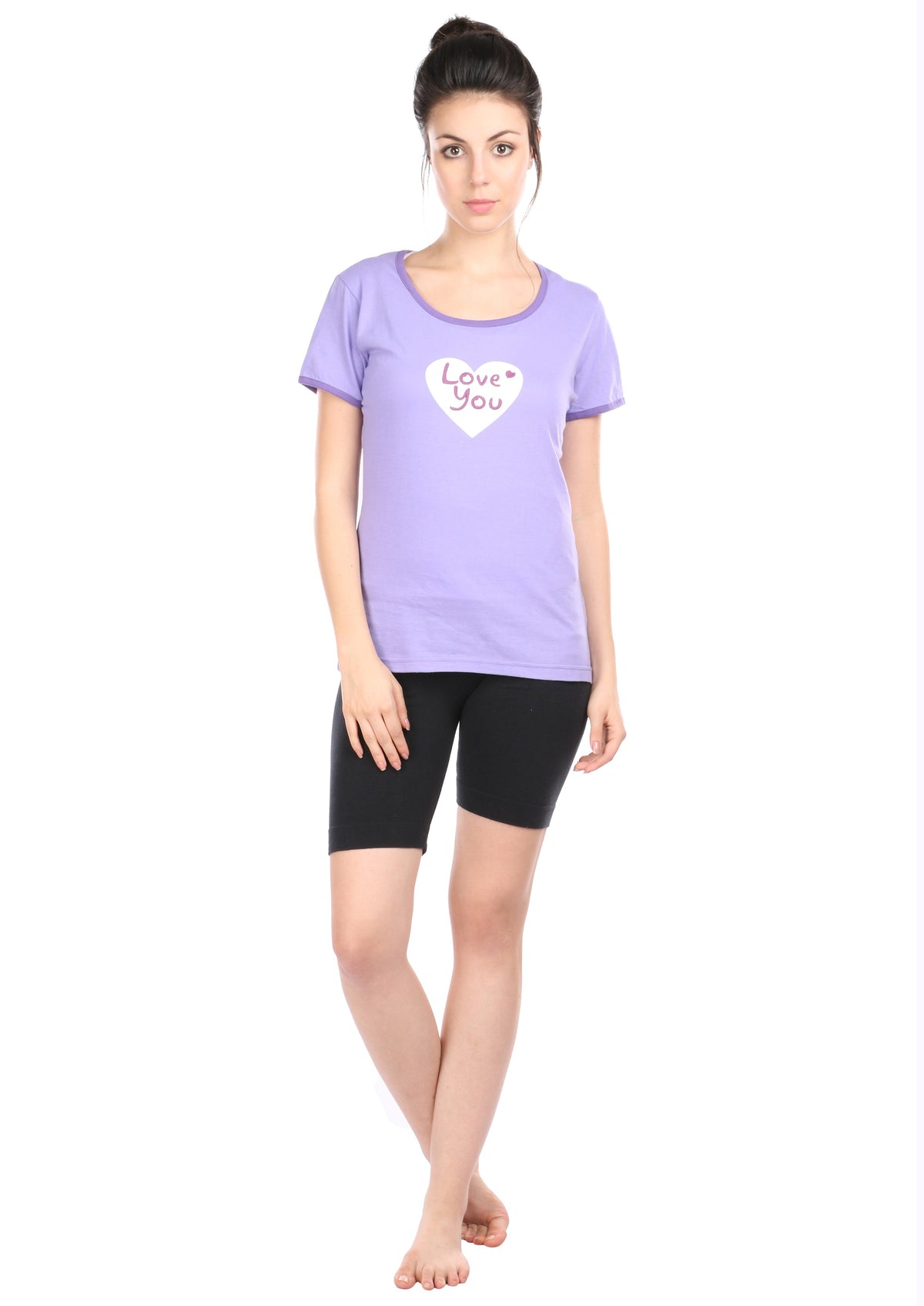 Semantic Women&#39;s Cotton T-Shirt - Heart Print (Slim Fit)