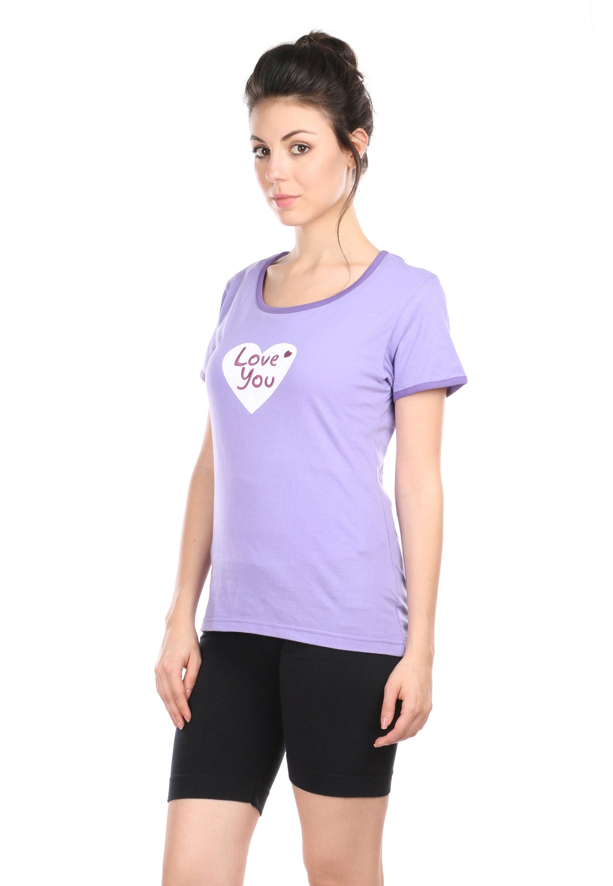 Semantic Women&#39;s Cotton T-Shirt - Heart Print (Slim Fit)