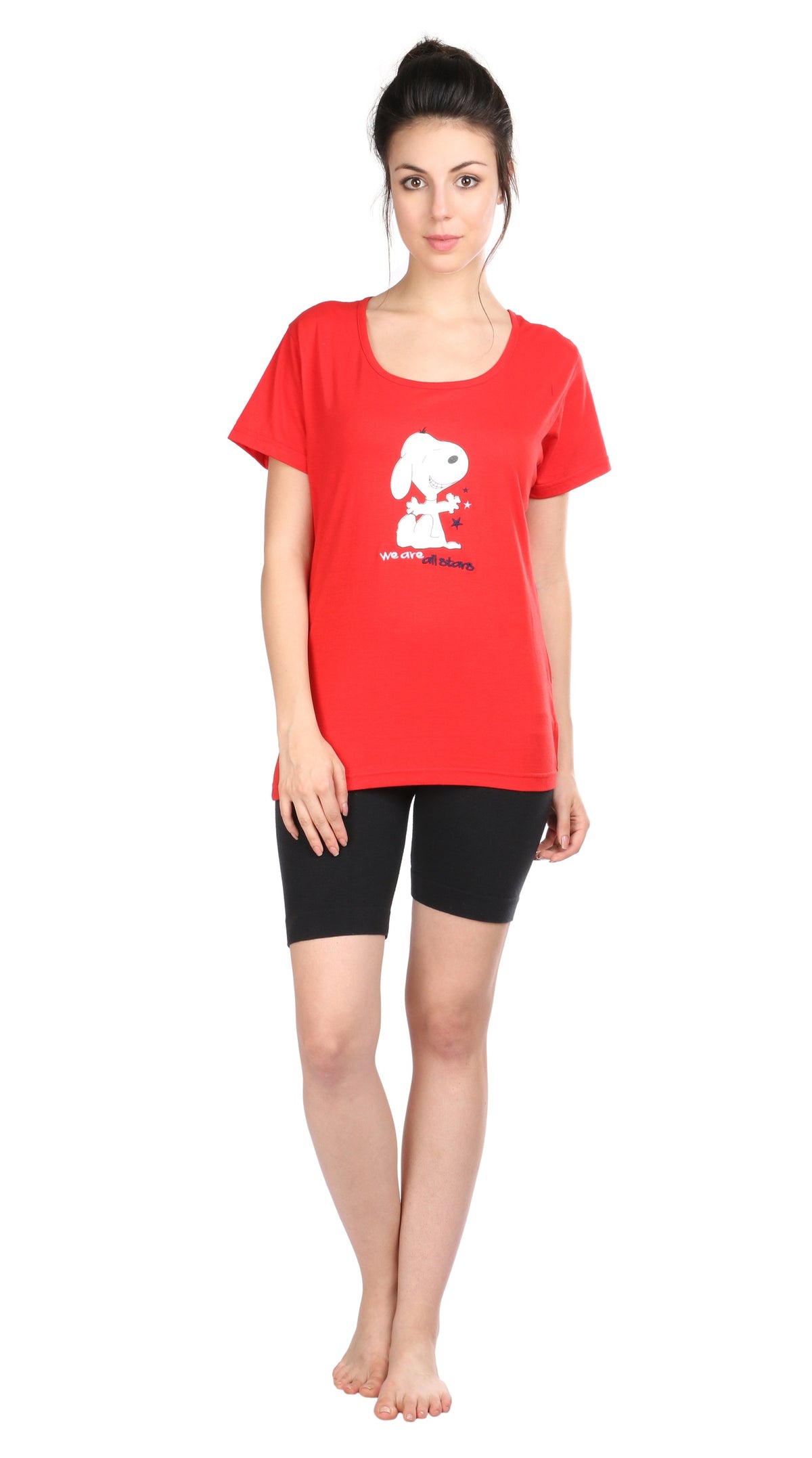 Semantic Women&#39;s Cotton T-Shirt - Star Print (Slim Fit)