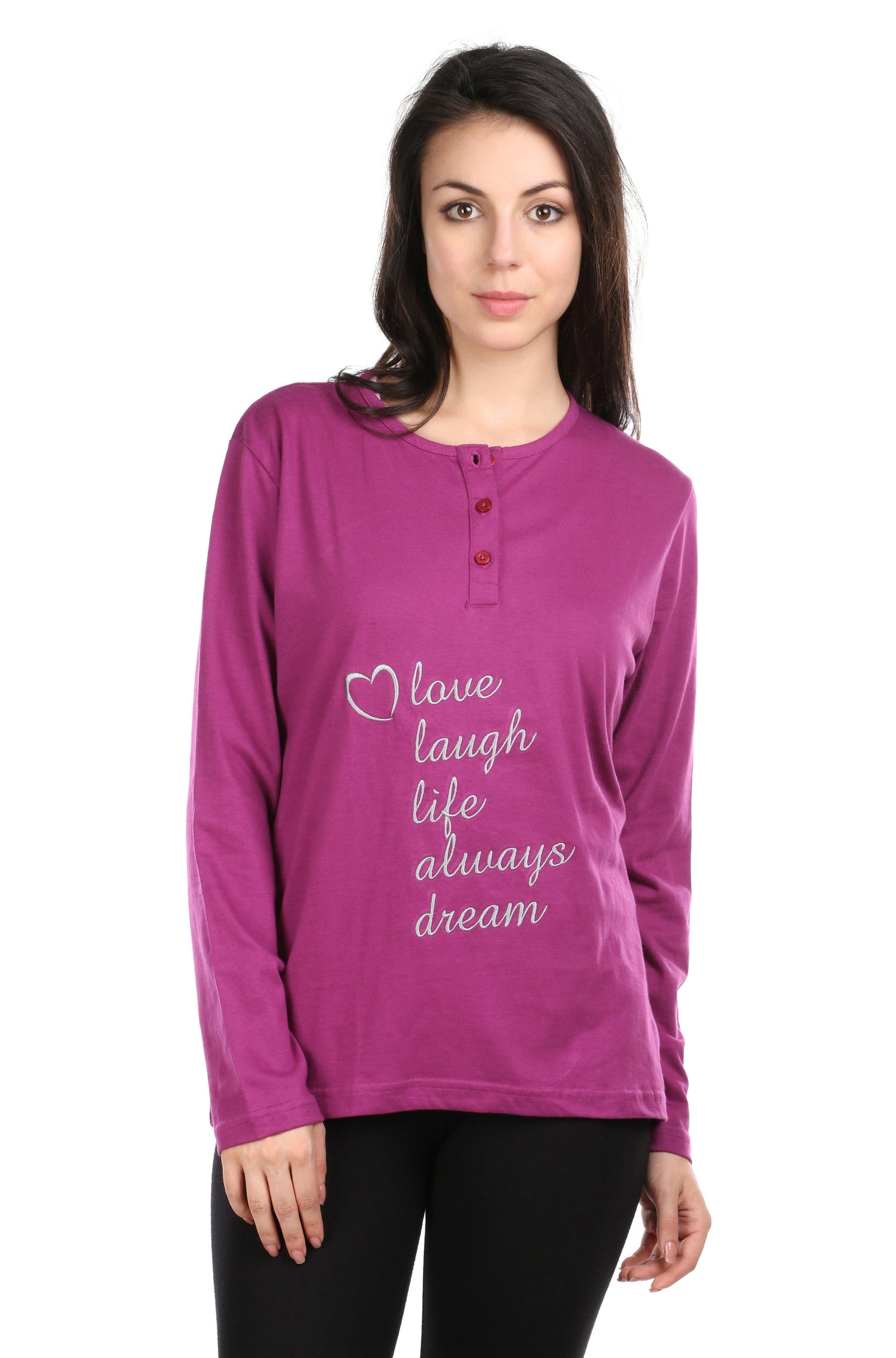 Semantic Women's Cotton T-Shirt - Live Laugh Embroidered - Semantic Store