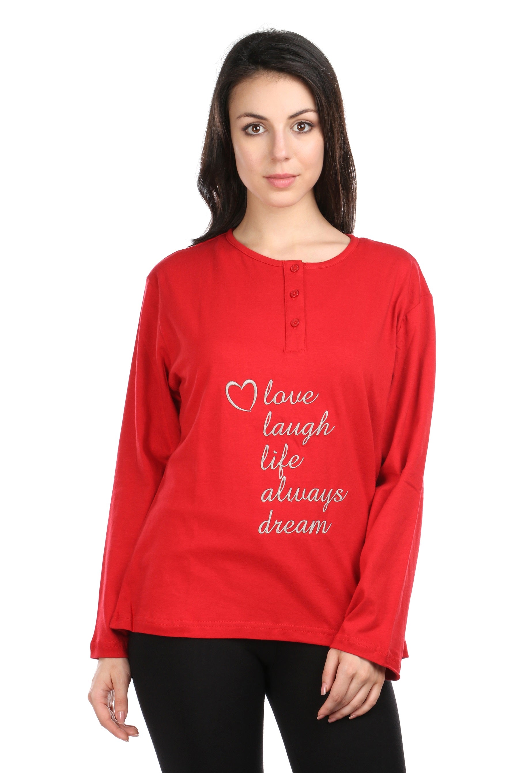 Semantic Women's Cotton T-Shirt - Live Laugh Embroidered - Semantic Store
