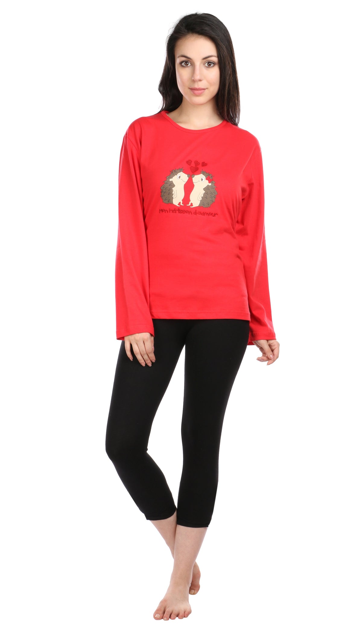 Semantic Women&#39;s Cotton T-Shirt - Hedgehog Embroidered (Loose Fit)