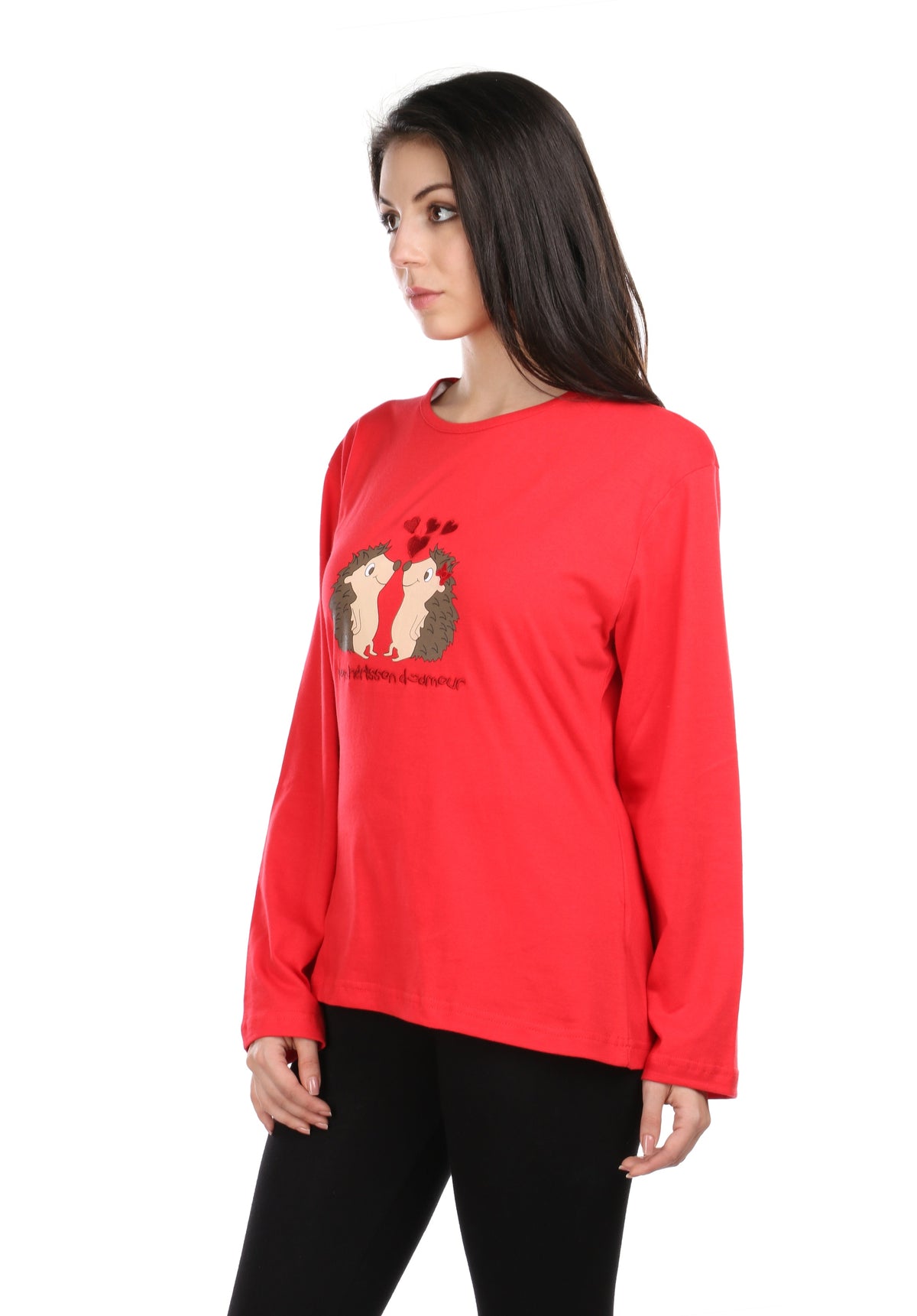 Semantic Women&#39;s Cotton T-Shirt - Hedgehog Embroidered (Loose Fit)