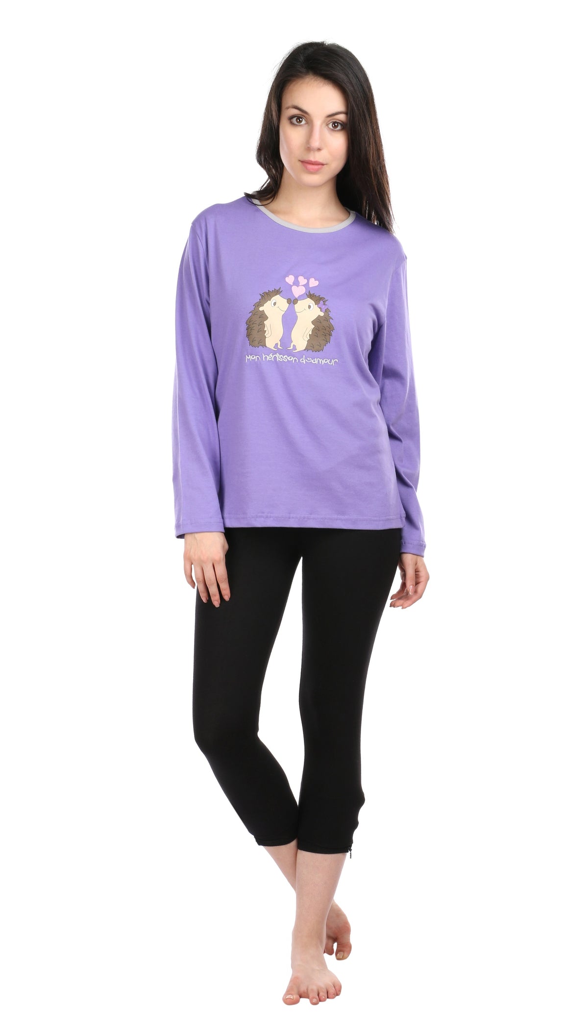 Semantic Women&#39;s Cotton T-Shirt - Hedgehog Embroidered (Loose Fit)