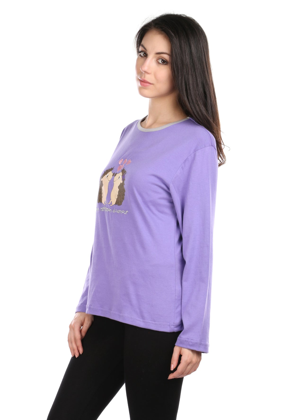 Semantic Women&#39;s Cotton T-Shirt - Hedgehog Embroidered (Loose Fit)