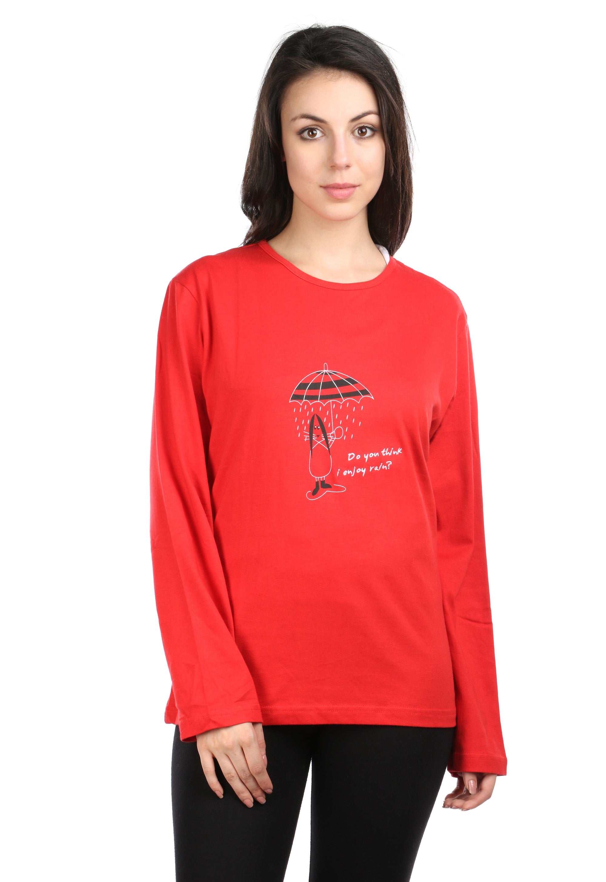 Semantic Women's Cotton T-Shirt - Umbrella Print & Embroidered - Semantic Store