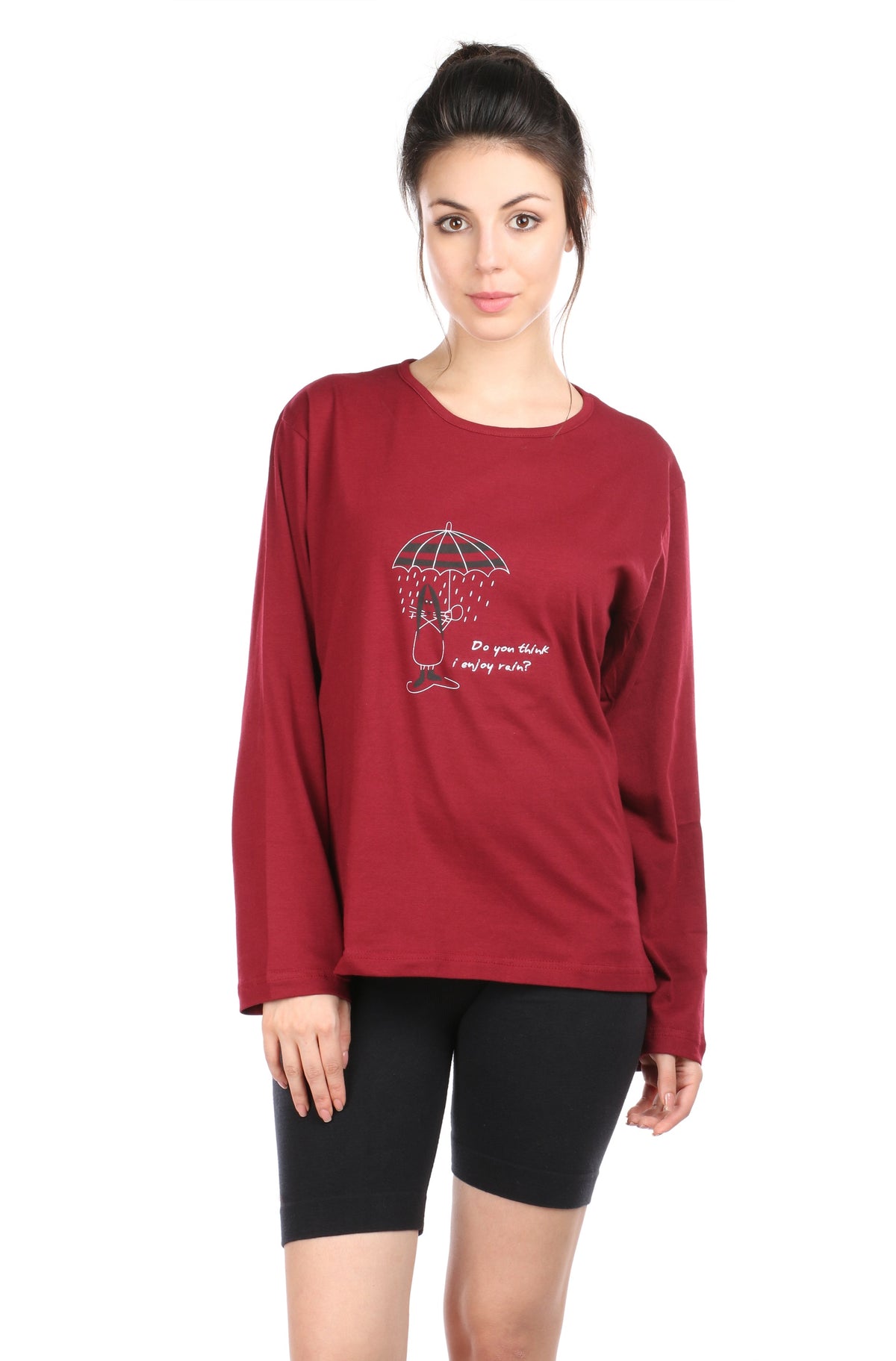 Semantic Women&#39;s Cotton T-Shirt - Umbrella Print &amp; Embroidered - Semantic Store