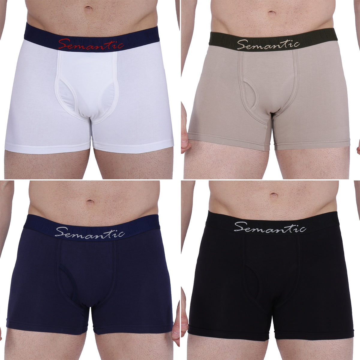 Semantic Cotton-Lycra Trunks with Fly - Solid (Pack of 4)