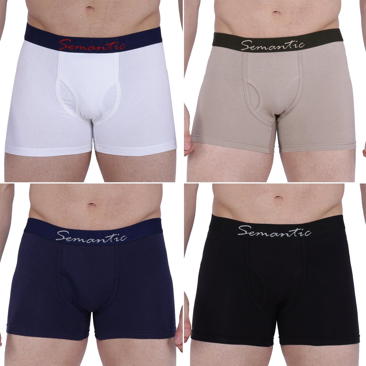 Semantic Cotton-Lycra Trunks with Fly - Solid (Pack of 4)