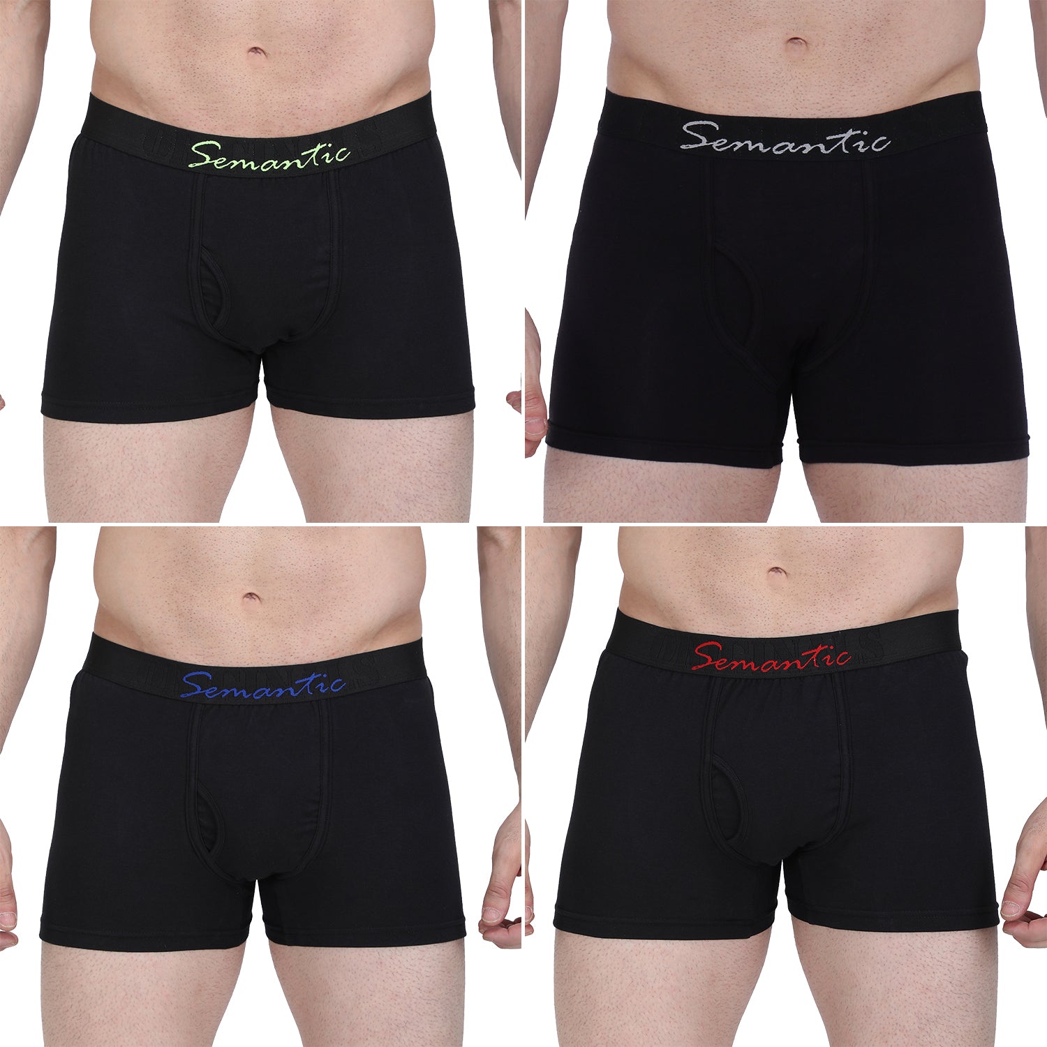 Semantic Cotton-Lycra Trunks with Fly - Solid (Pack of 4)