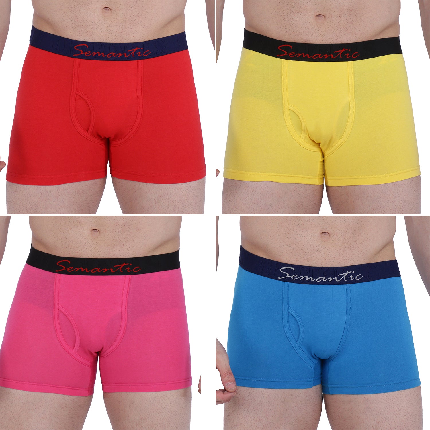 Semantic Cotton-Lycra Trunks with Fly - Solid (Pack of 4)