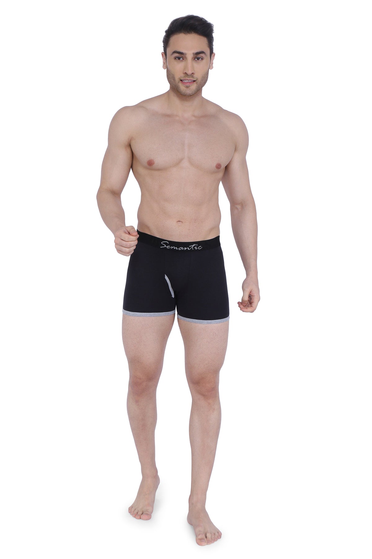 Semantic Cotton Designer Long Trunks (Boxer Briefs) with Fly - Solid
