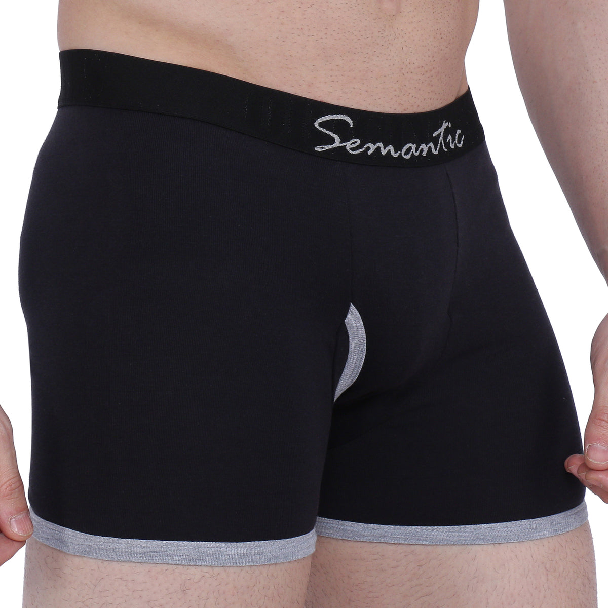 Semantic Cotton Designer Long Trunks (Boxer Briefs) with Fly - Solid