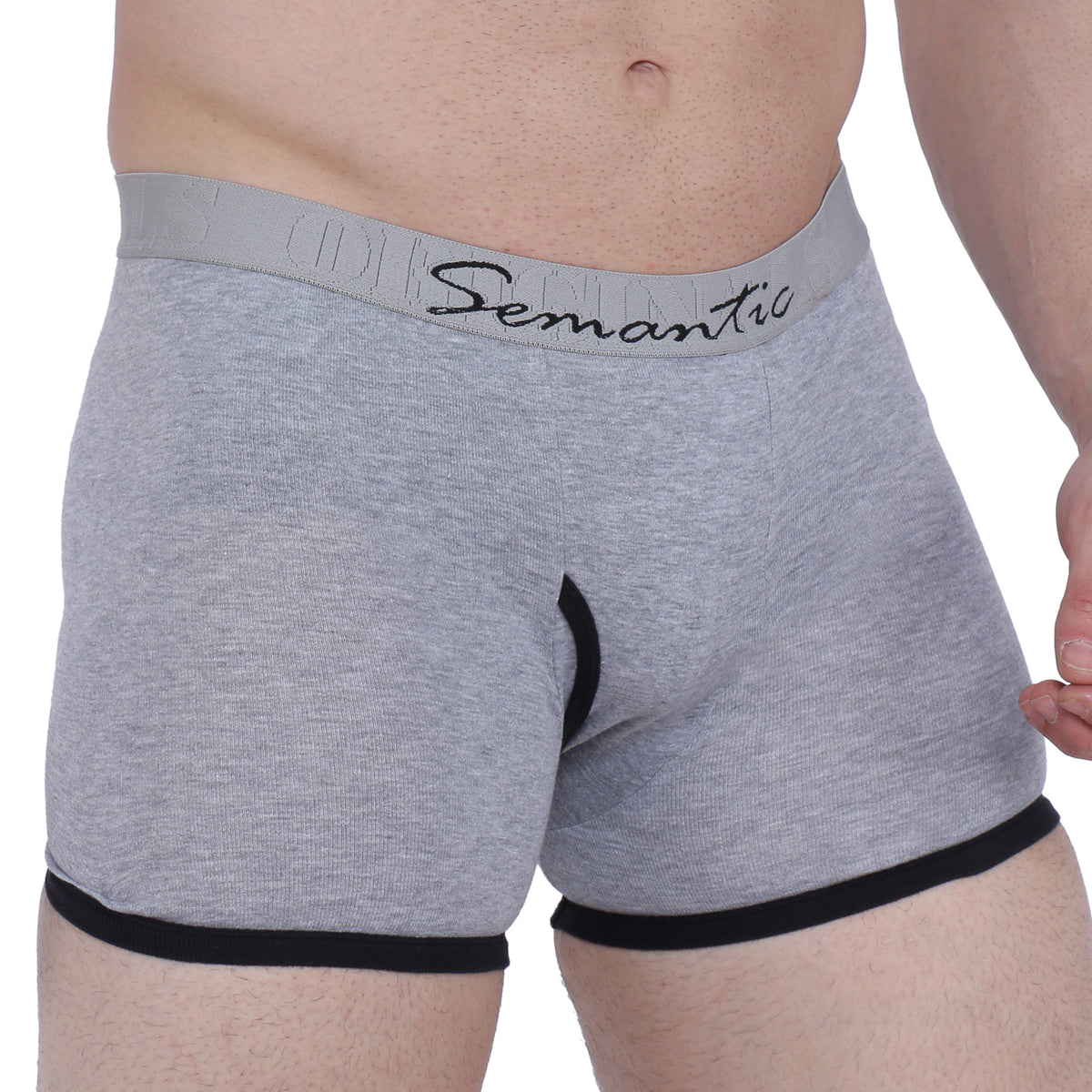 Semantic Cotton Designer Long Trunks (Boxer Briefs) with Fly - Solid