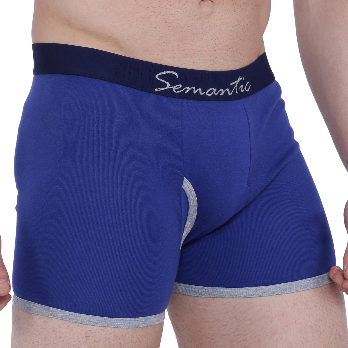 Semantic Cotton Designer Long Trunks (Boxer Briefs) with Fly - Solid
