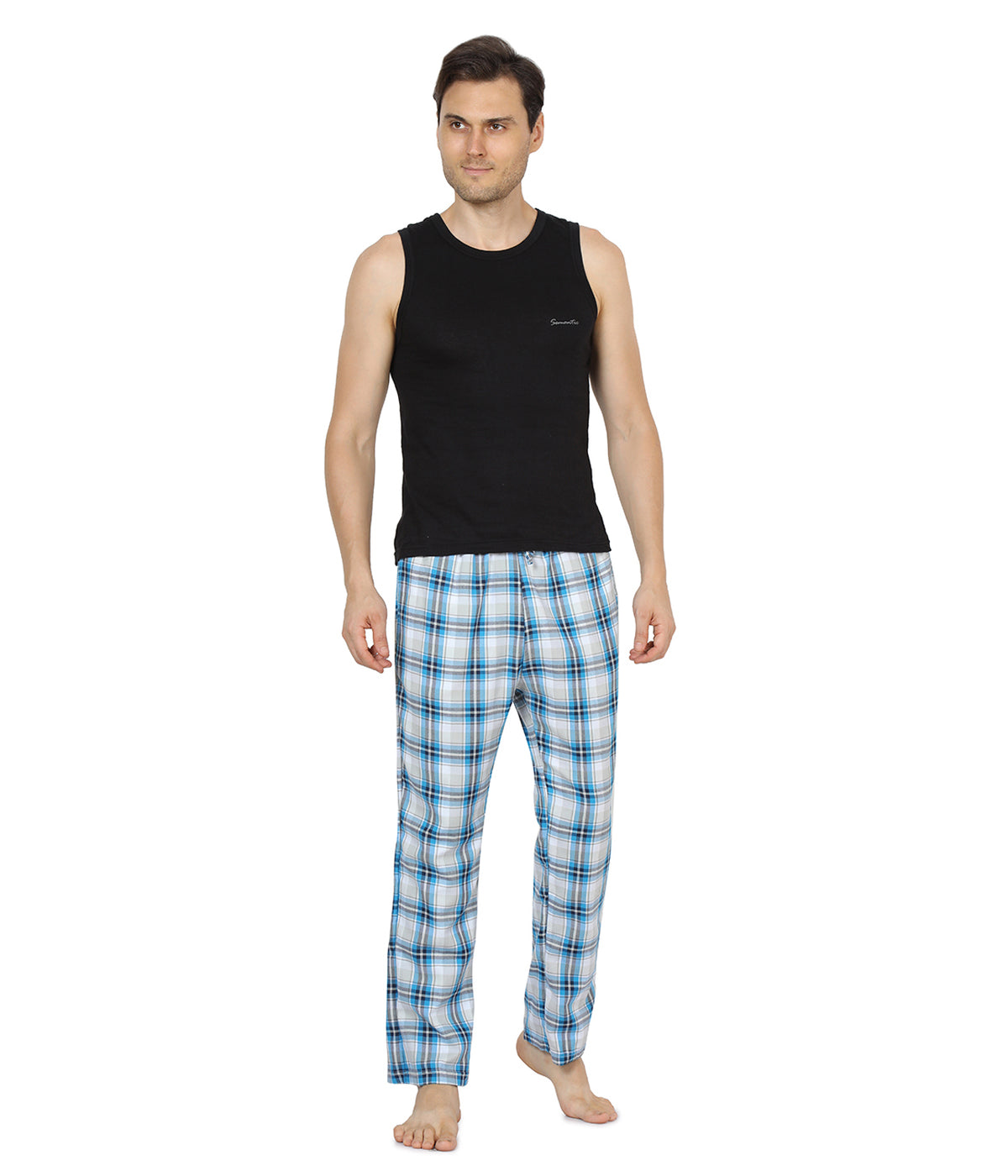 Semantic Mens Blue &amp; Grey Checks Pyjamas