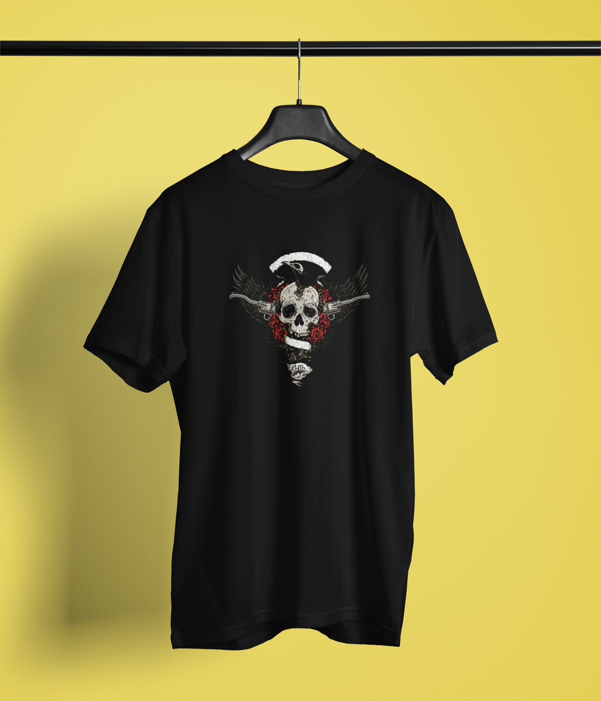 Semantic Graphic Cotton T-shirt - Skeleton Gun