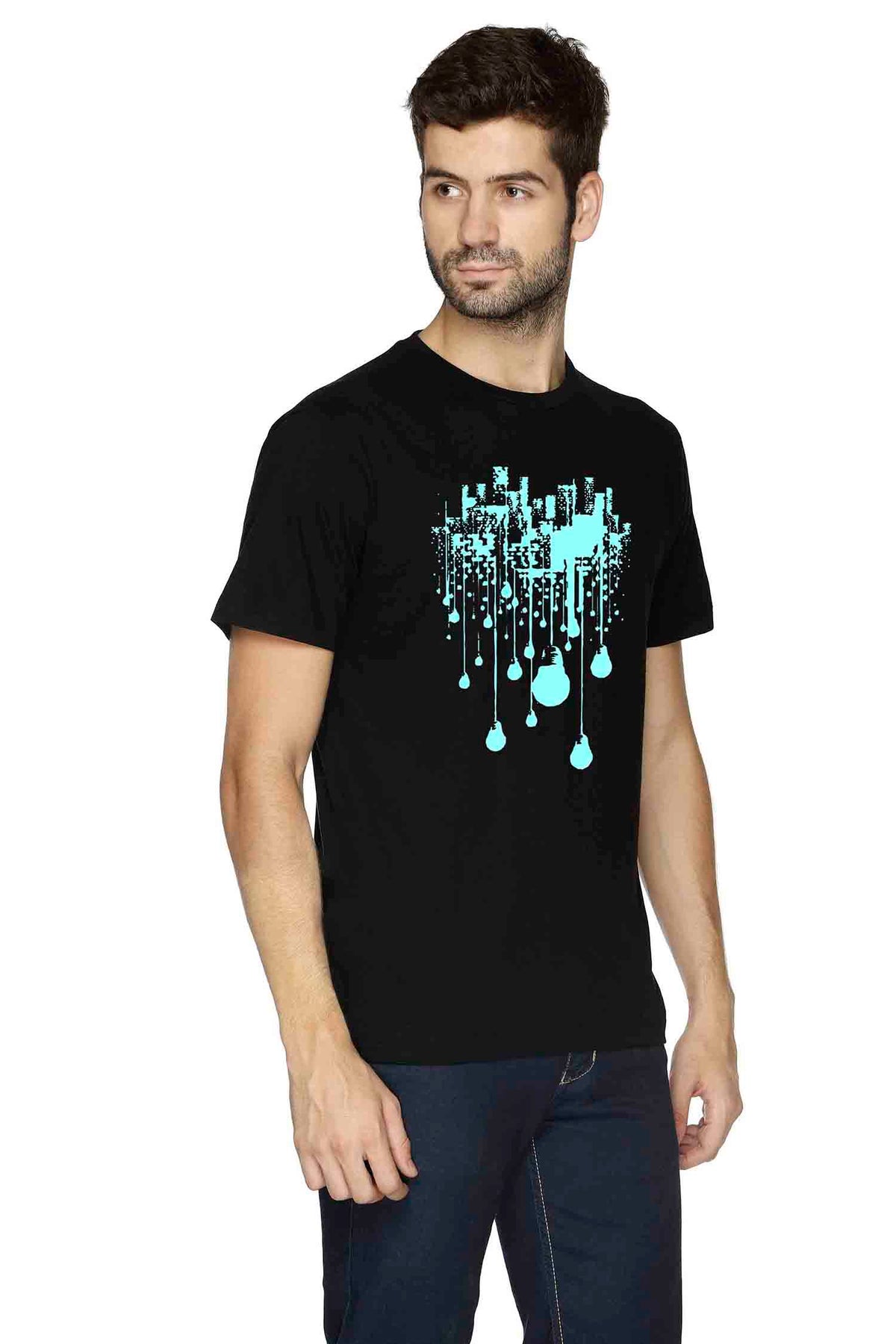 Semantic Half Sleeve Cotton T-shirt - Printed Lights