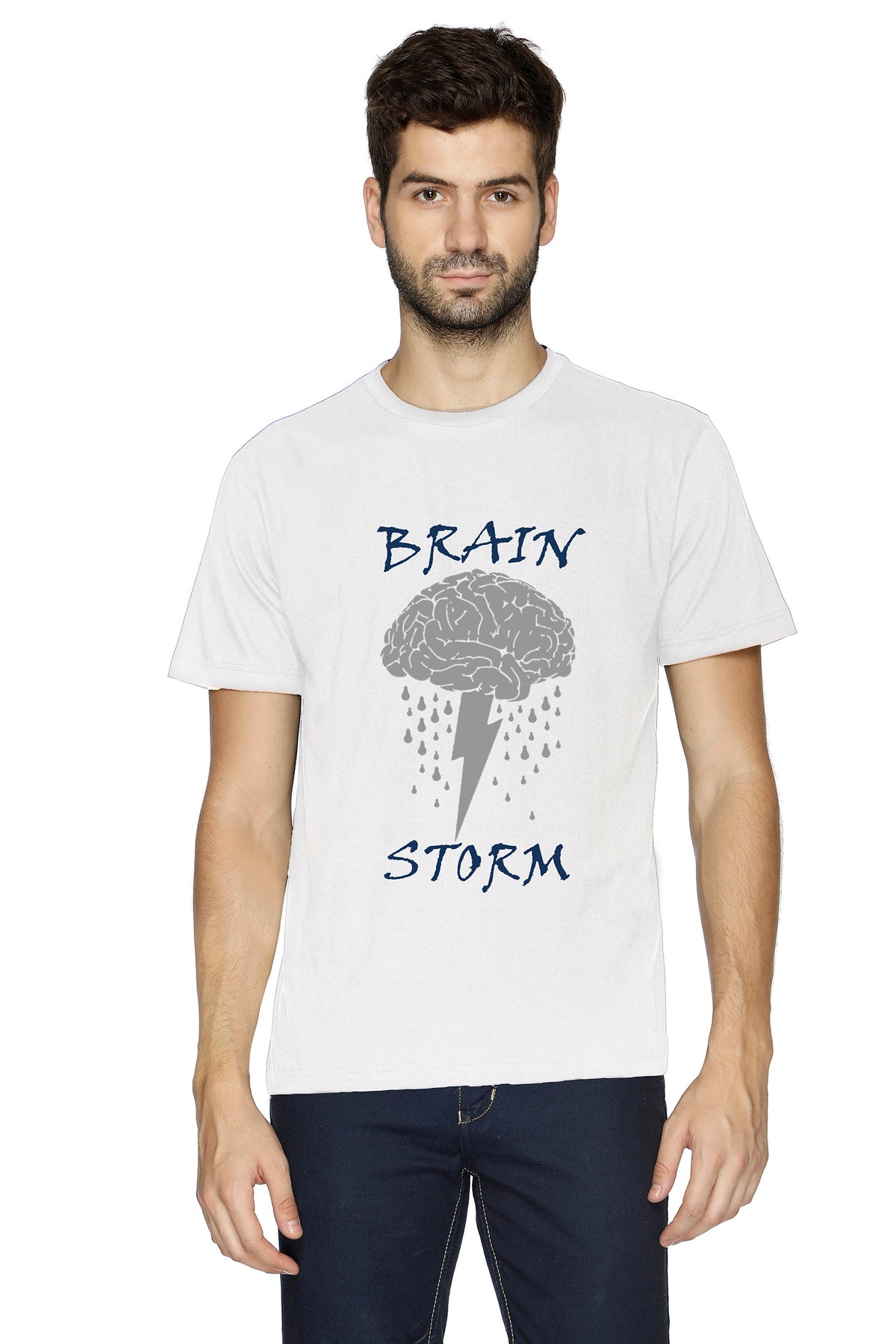 Semantic Half Sleeve Cotton T-shirt - Printed Brain Storm