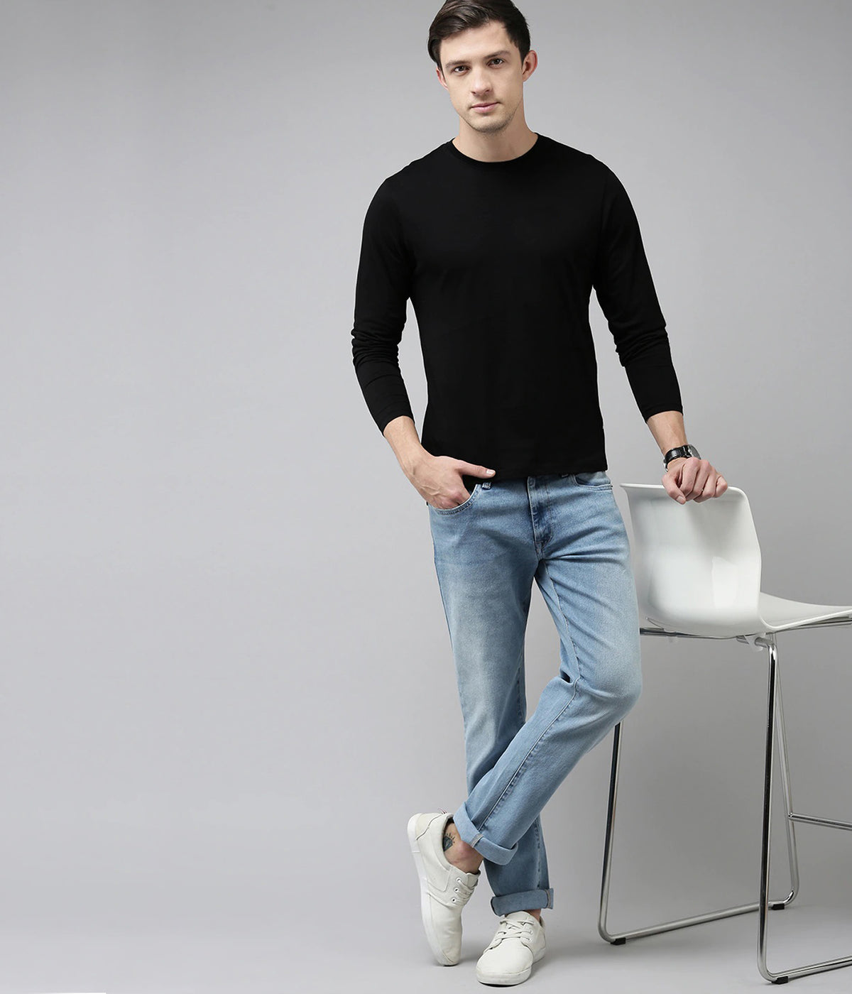 Semantic Full Sleeve Cotton T-shirt - Solid