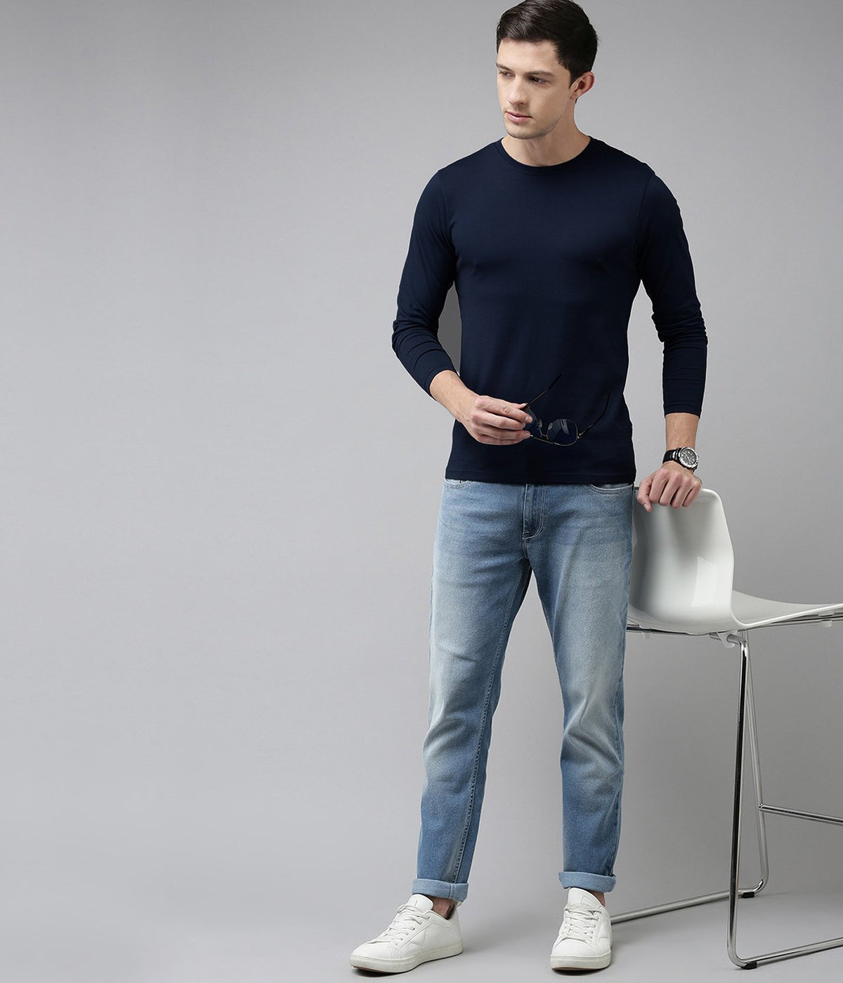 Semantic Full Sleeve Cotton T-shirt - Solid - Pack of 2