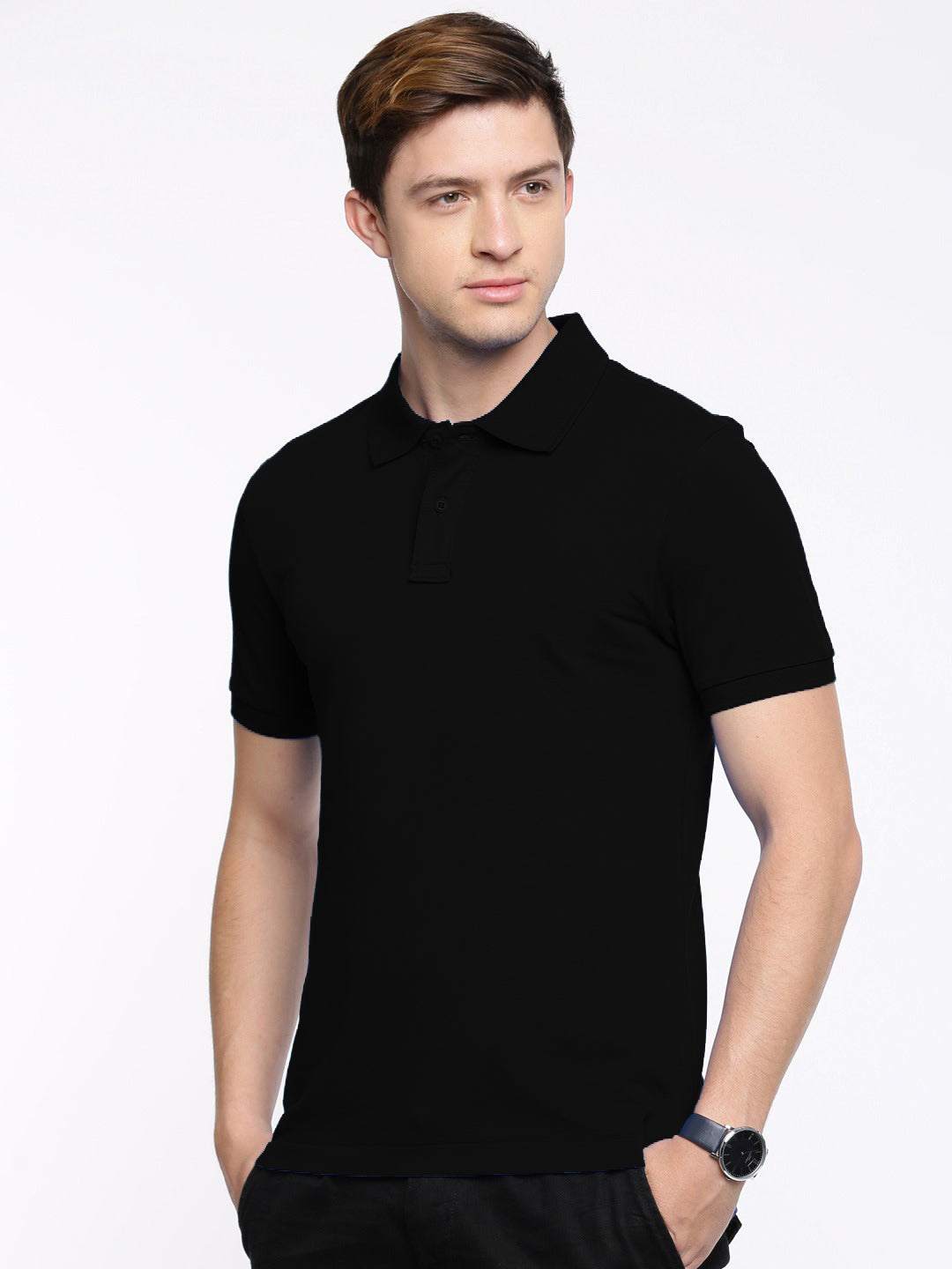 Plain black 2024 t shirt collar