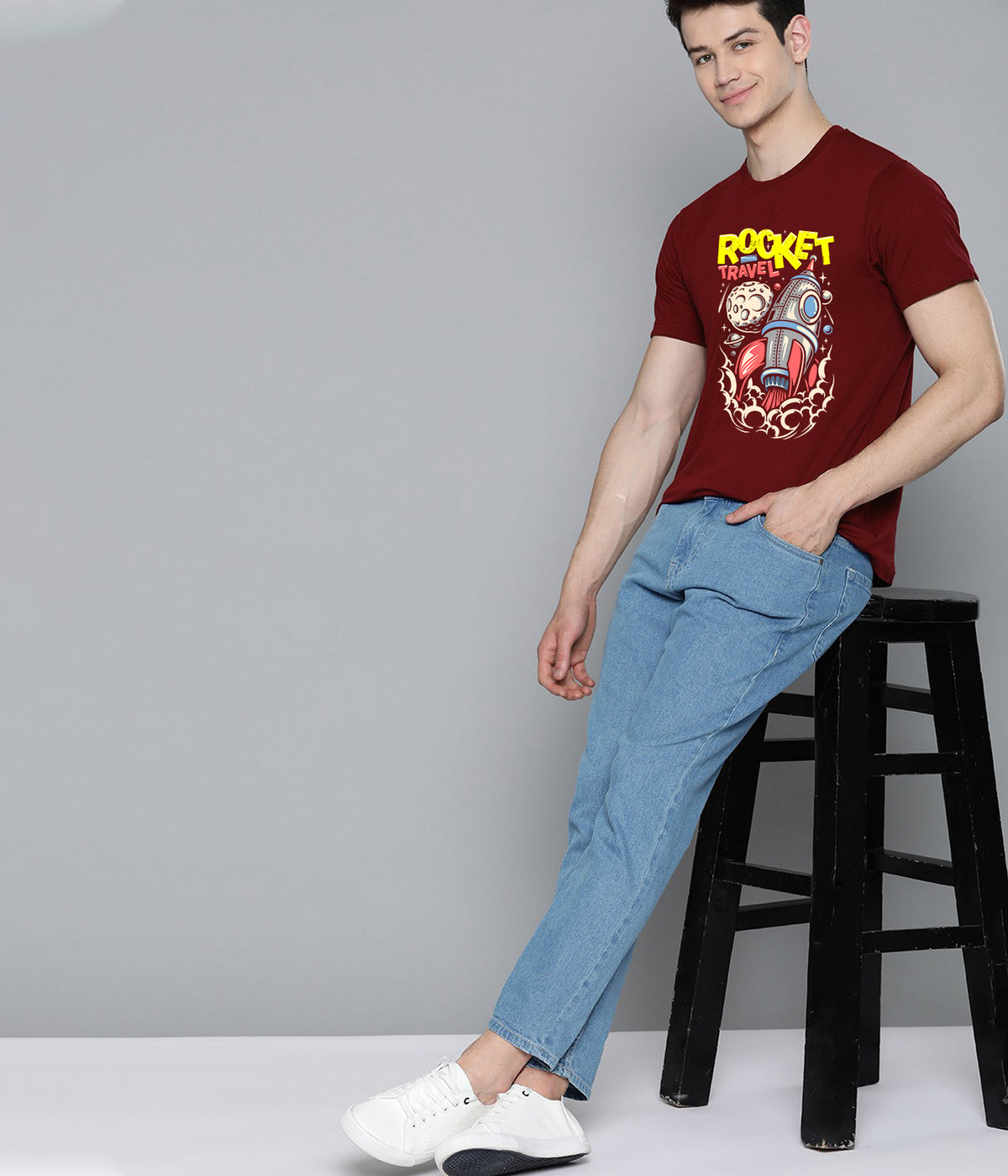 Semantic Graphic Cotton T-shirt - Rocket Travel