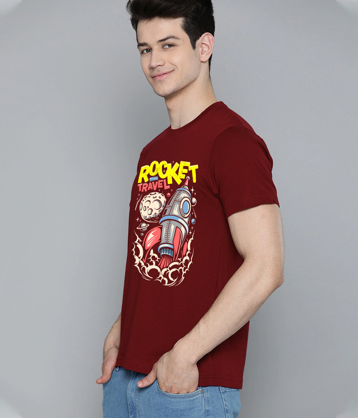 Semantic Graphic Cotton T-shirt - Rocket Travel