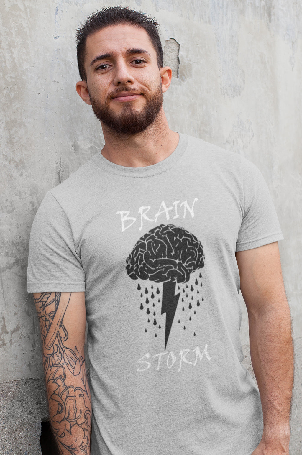 Semantic Half Sleeve Cotton T-shirt - Printed Brain Storm
